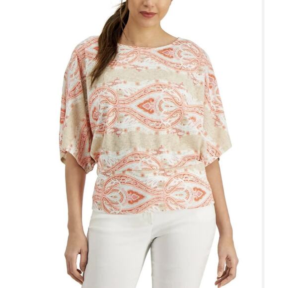 JM Collection Orange Paisley Romance Top Medium NWT - Picture 1 of 6